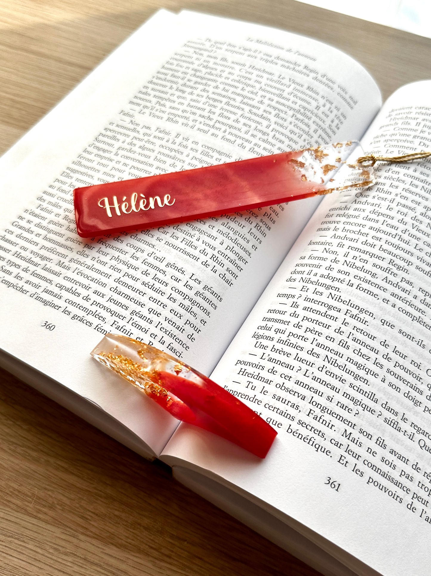 Marque-page et bague de lecture en résine époxy Rouge