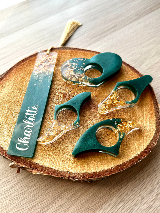 Marque-page et bague de lecture en résine époxy Vert
