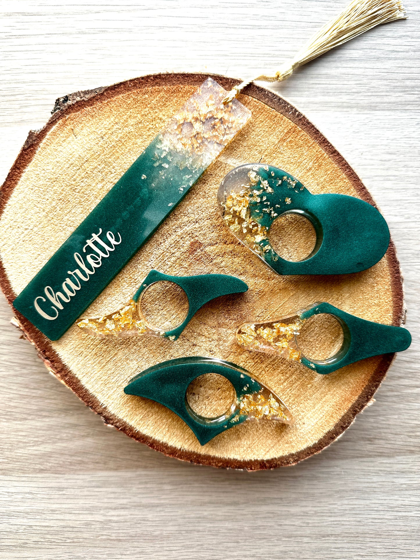 Marque-page et bague de lecture en résine époxy Vert
