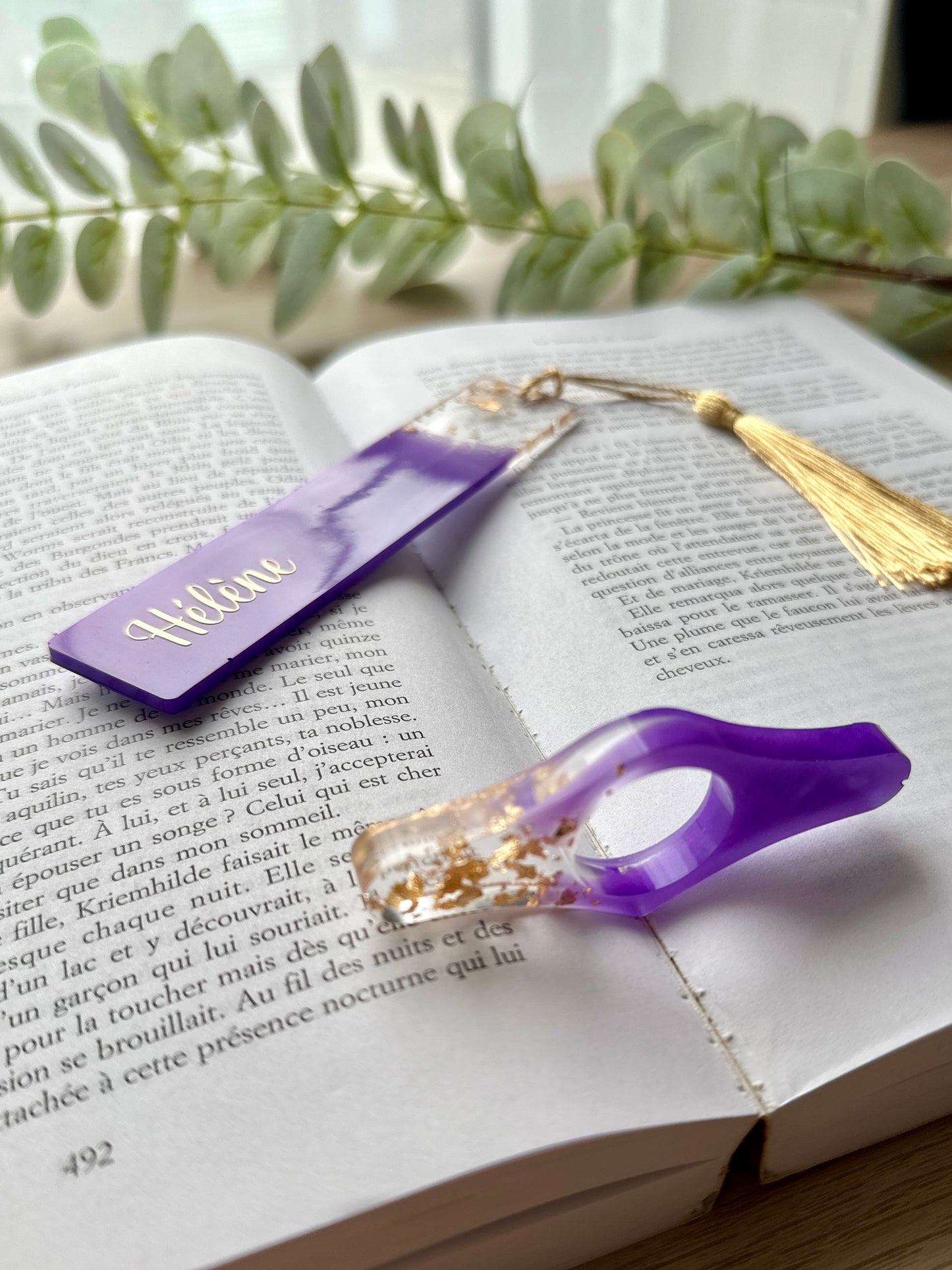 Marque-page et bague de lecture en résine époxy Violet