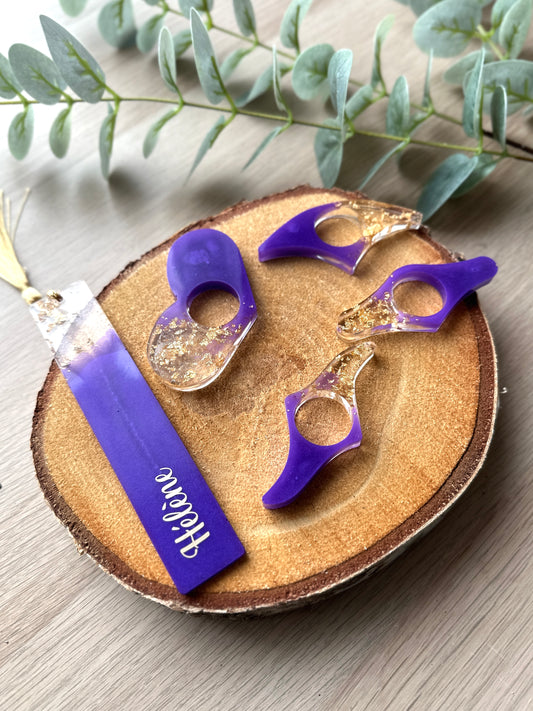 Marque-page et bague de lecture en résine époxy Violet