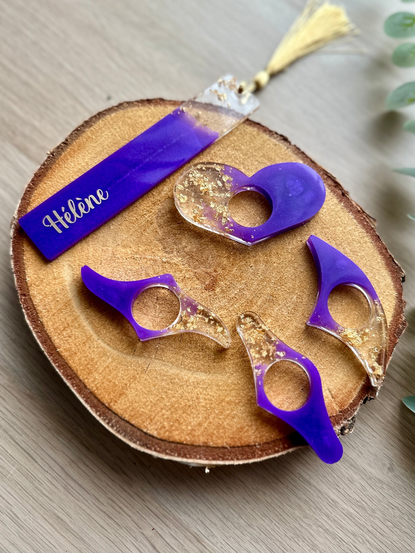 Marque-page et bague de lecture en résine époxy Violet