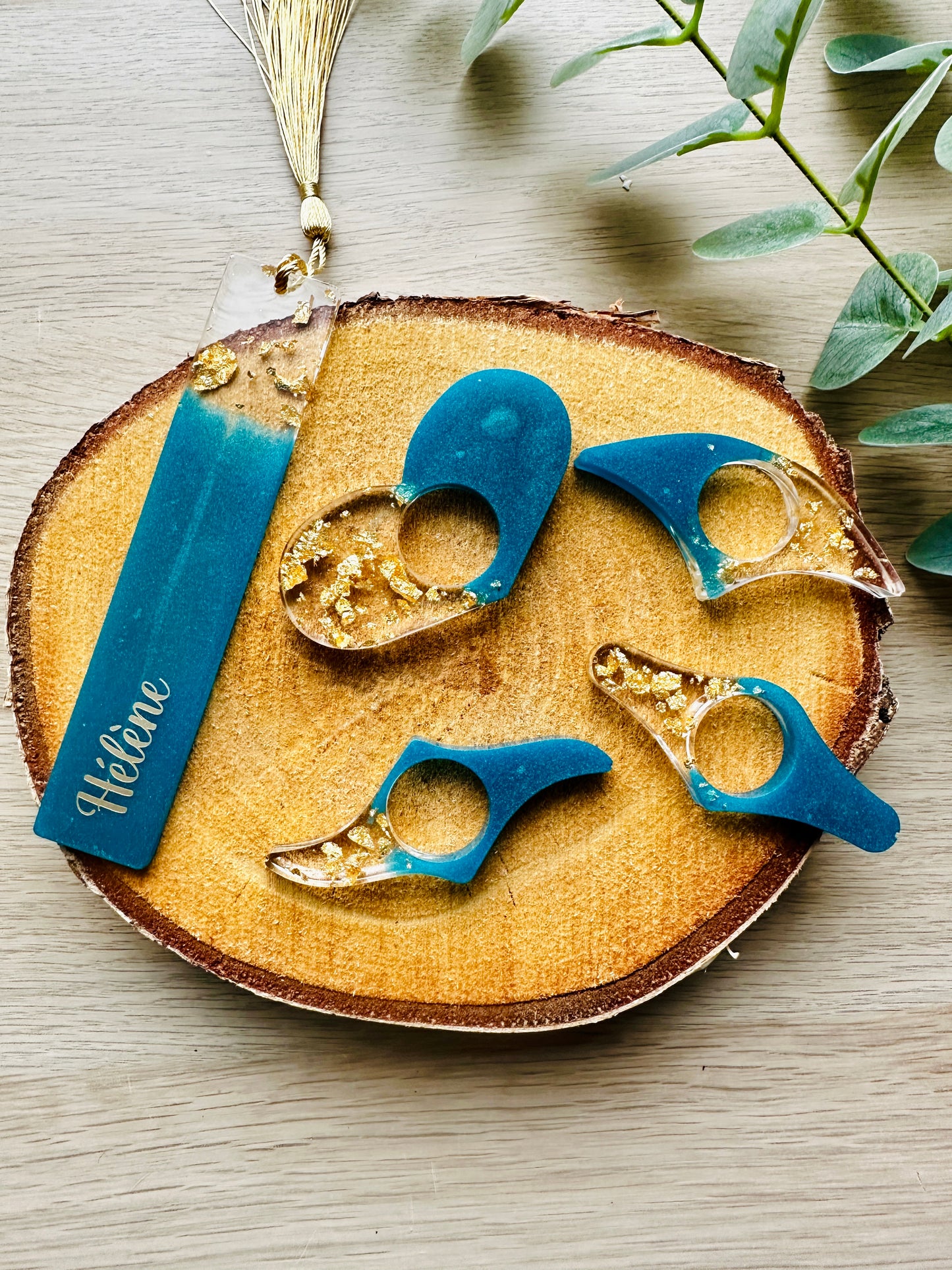 Combo Marque-page + Bague de Lecture Résine Turquoise