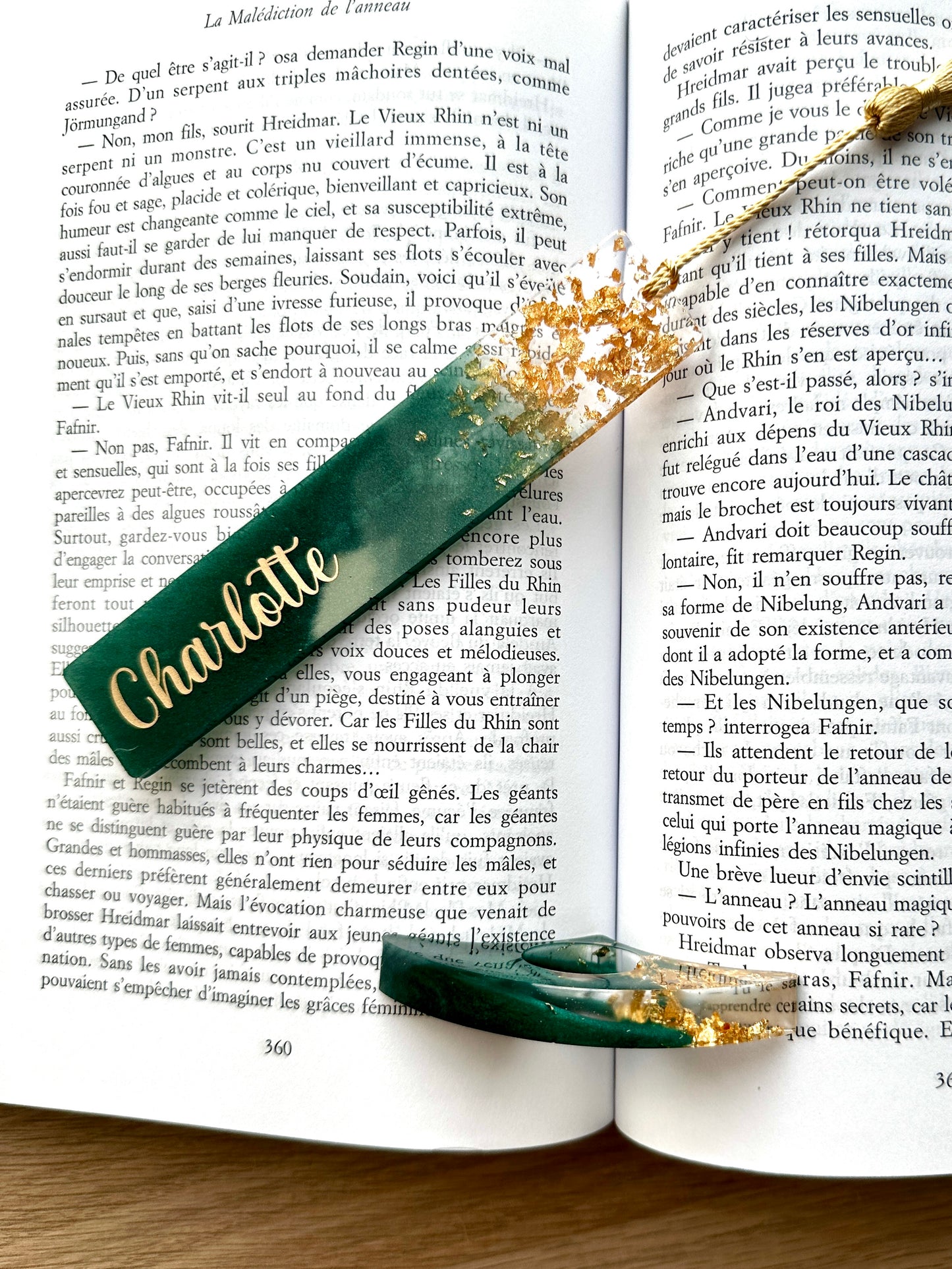 Marque-page et bague de lecture en résine époxy Vert