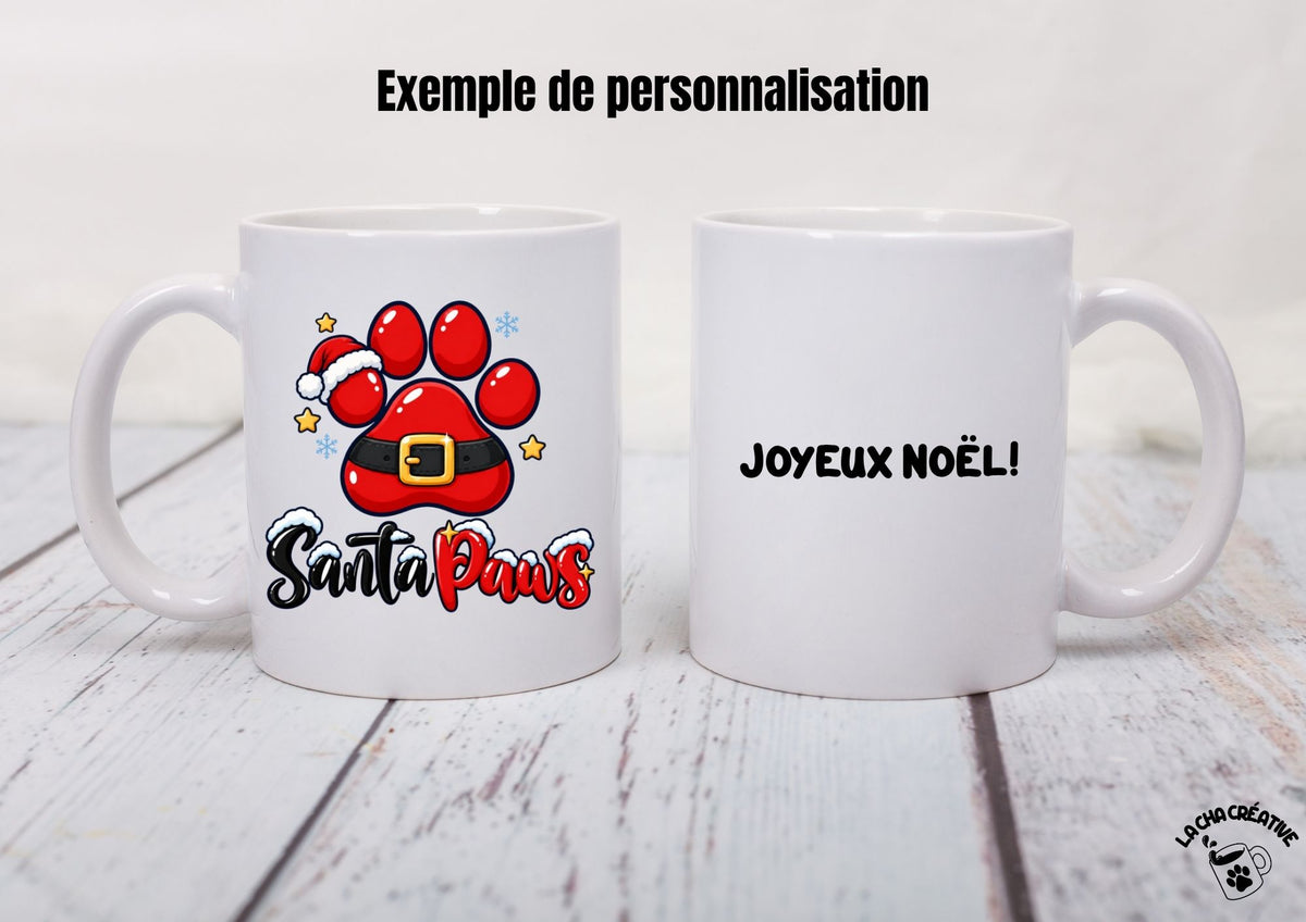 Tasse personnalisée Santa Paws – Patte de Père Noël