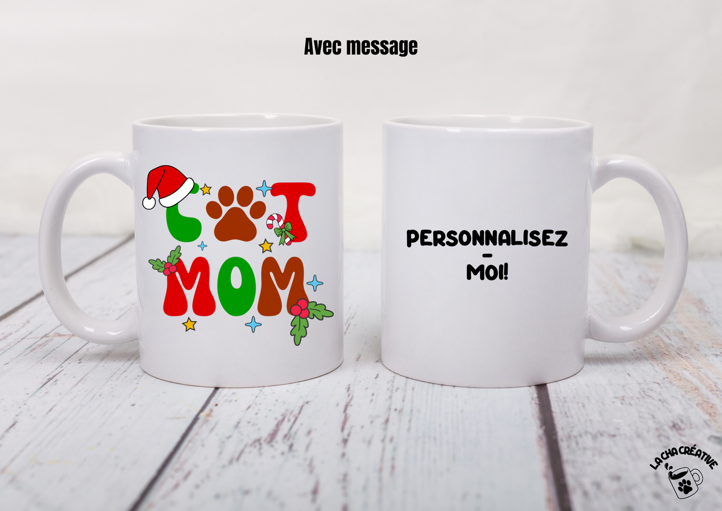 Tasse personnalisée Christmas Cat Mom