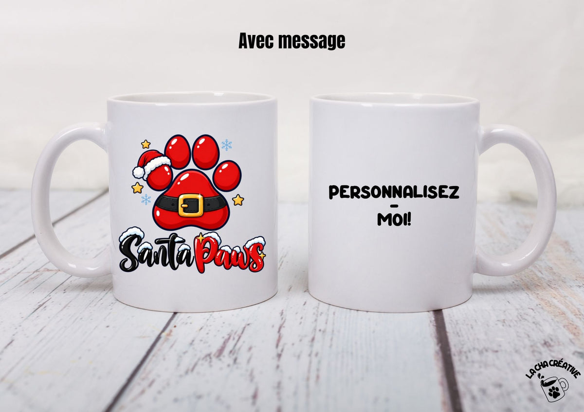 Tasse personnalisée Santa Paws – Patte de Père Noël