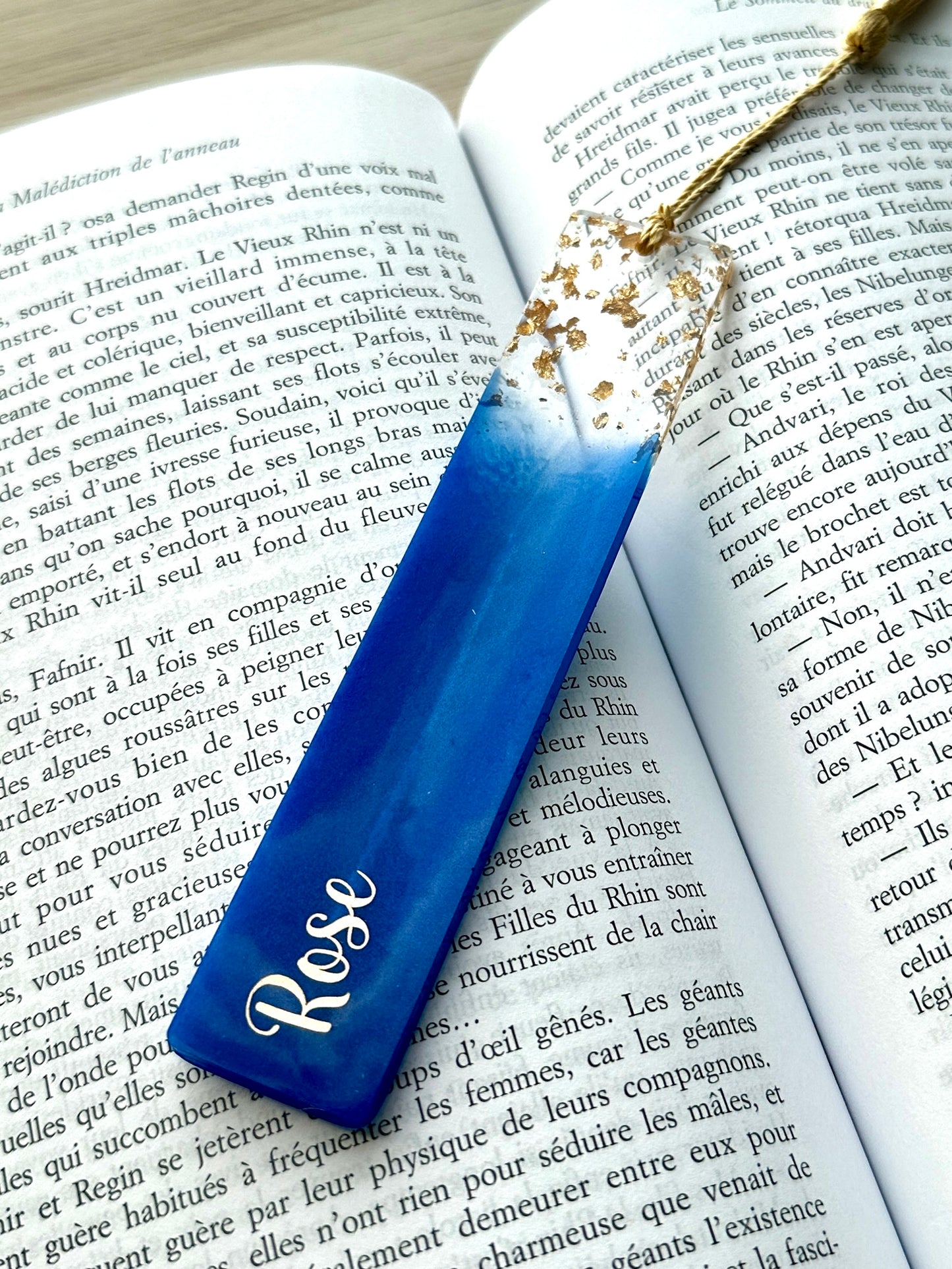 Marque-page et bague de lecture en résine époxy Bleu