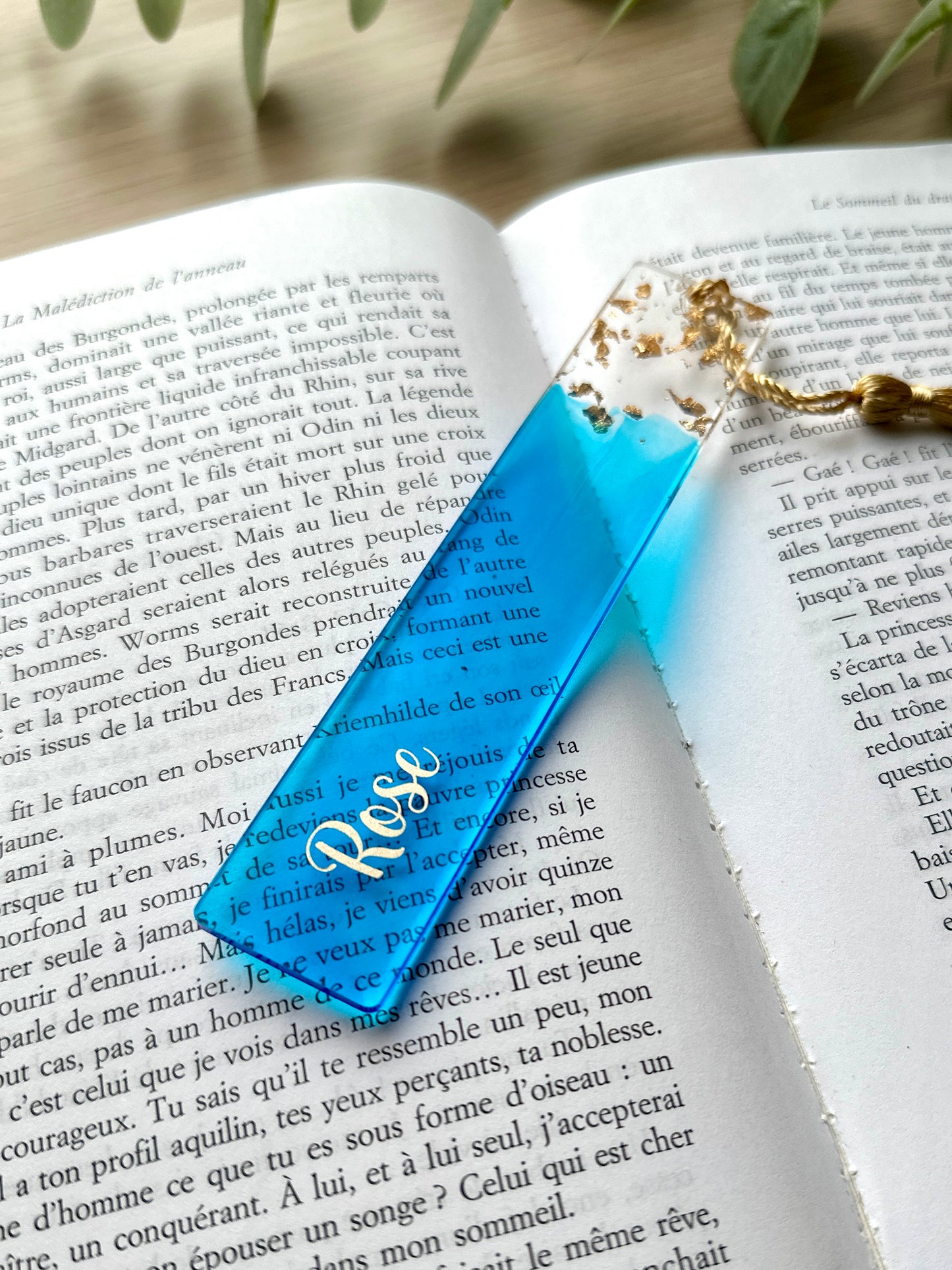 Marque-page et bague de lecture en résine époxy Océan