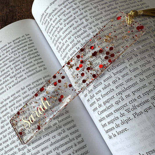 Marque-page personnalisé en résine époxy Or & Rouge