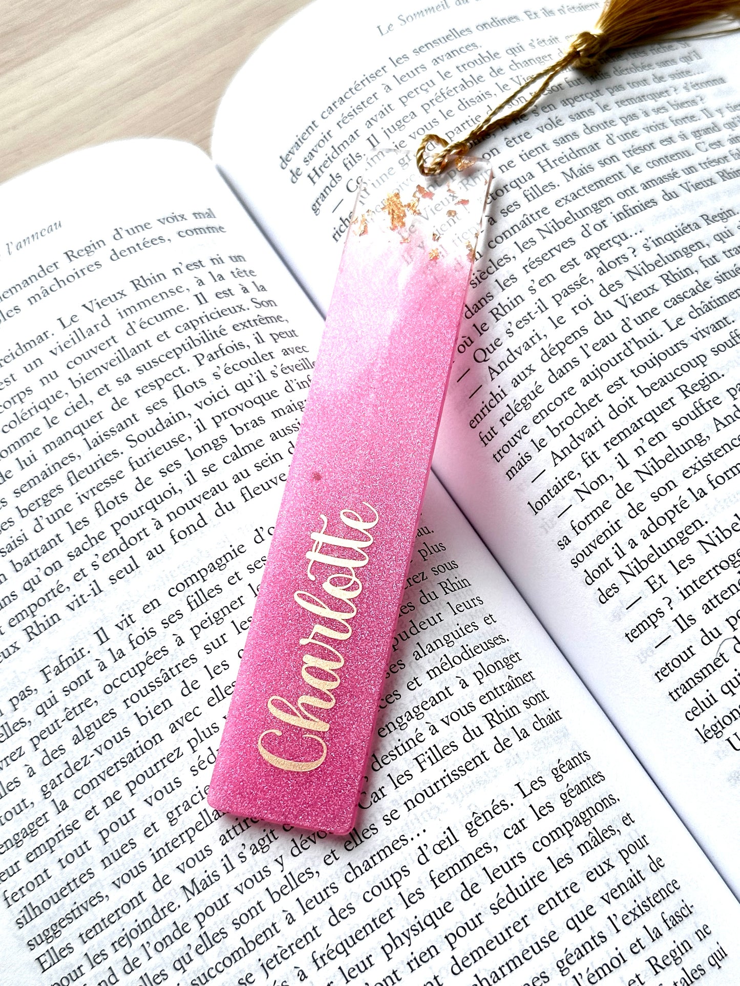 Combo Marque-page + Bague de Lecture Résine Rose