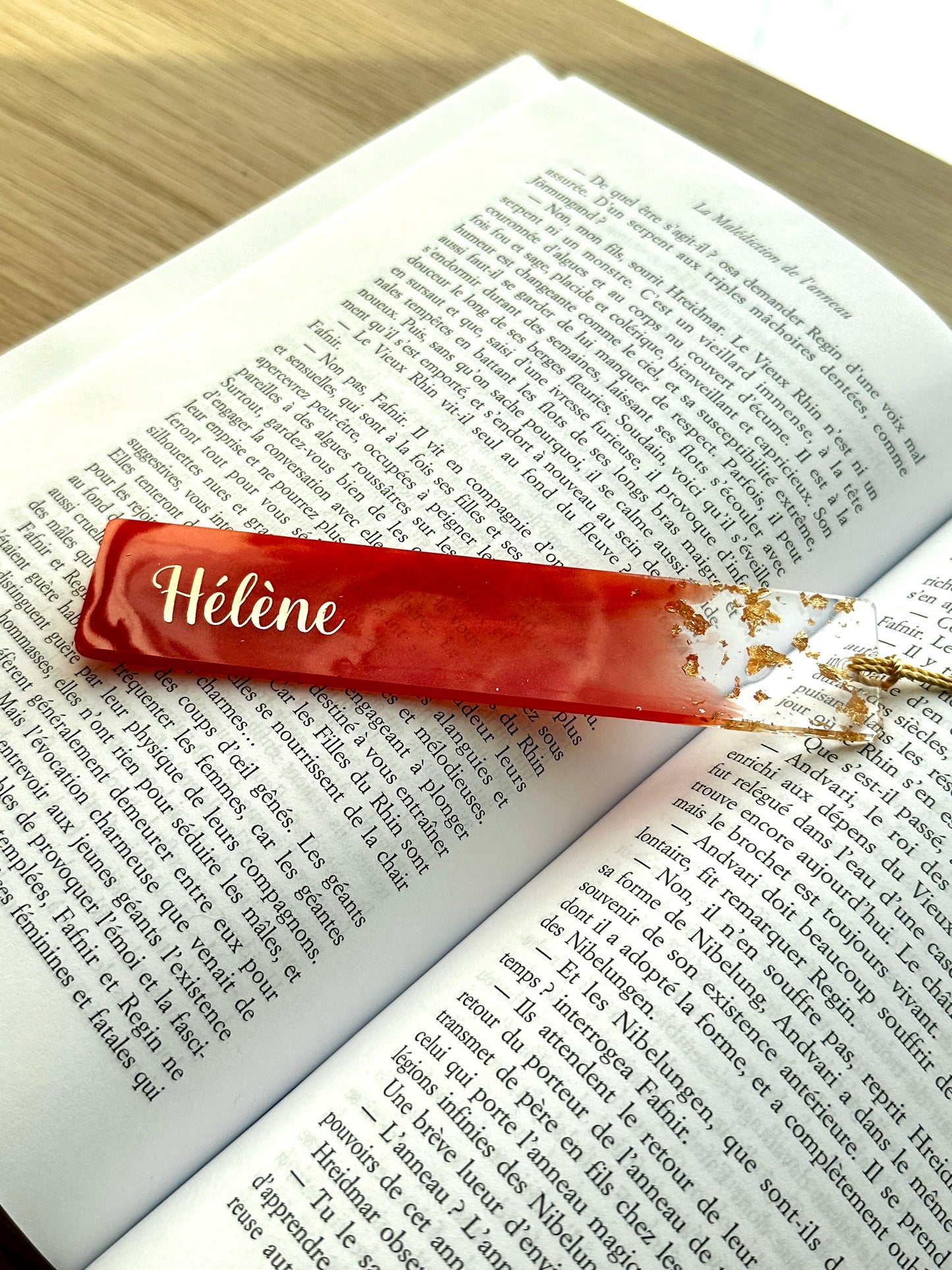 Marque-page et bague de lecture en résine époxy Rouge