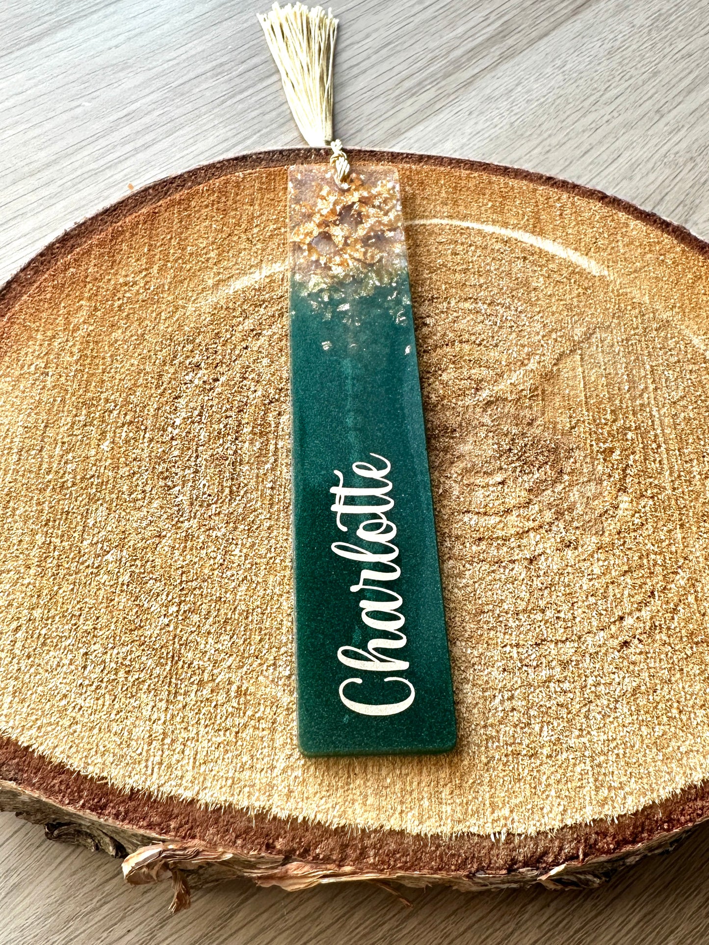 Marque-page et bague de lecture en résine époxy Vert