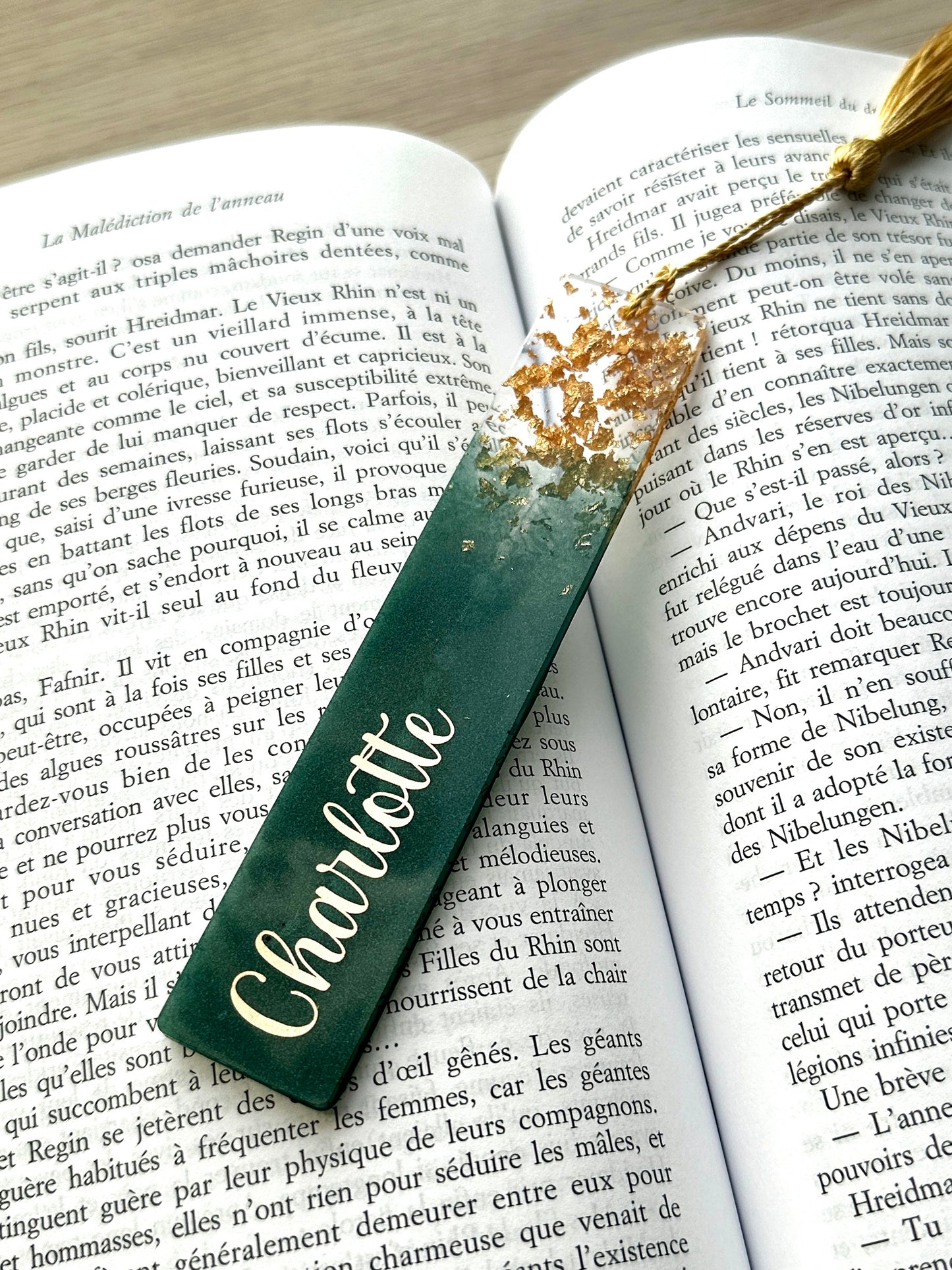 Marque-page et bague de lecture en résine époxy Vert