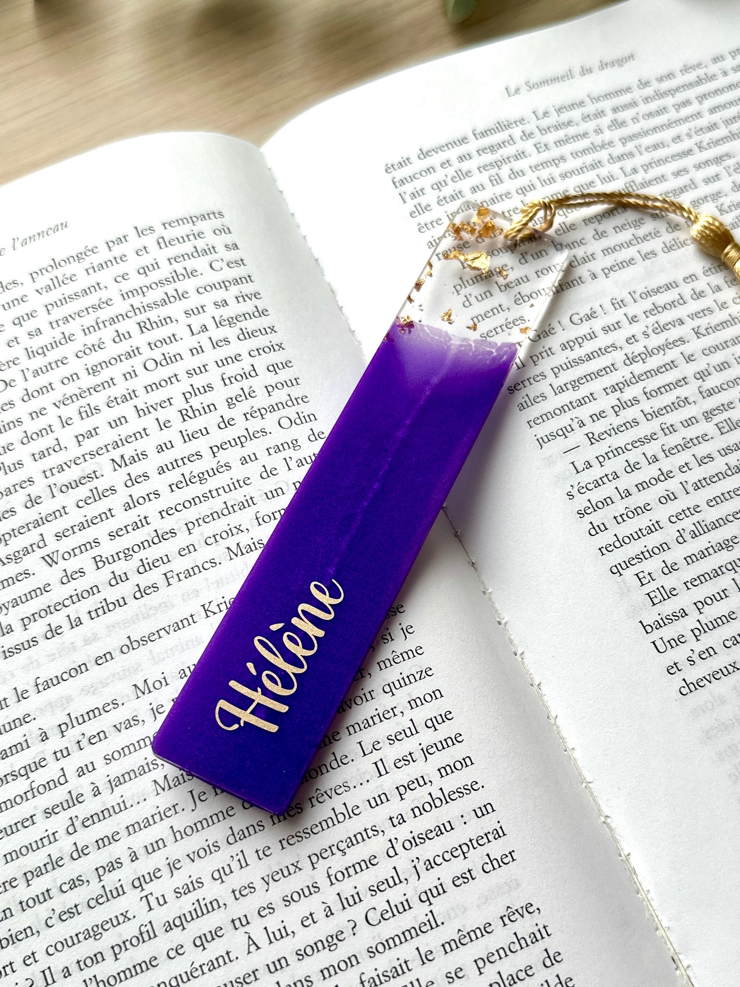 Marque-page et bague de lecture en résine époxy Violet