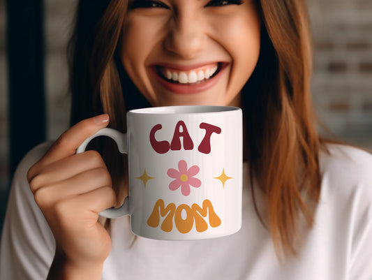 Mug personnalisé Cat Mom Power Flower