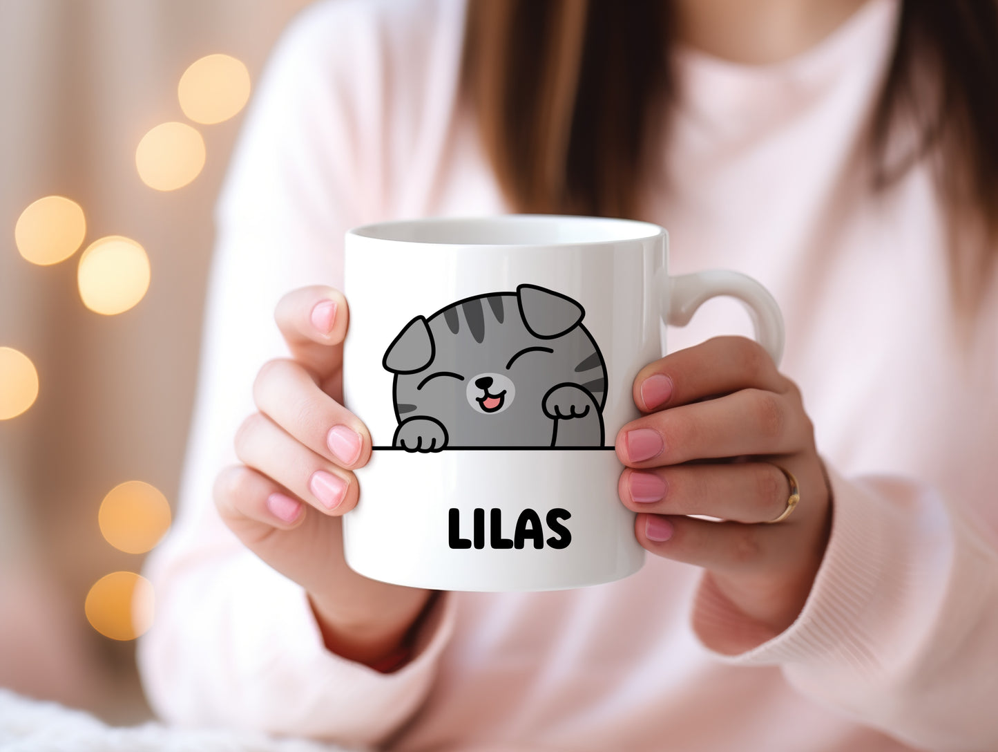 Tasse personnalisée avec prénom Chat Scottish fold gris