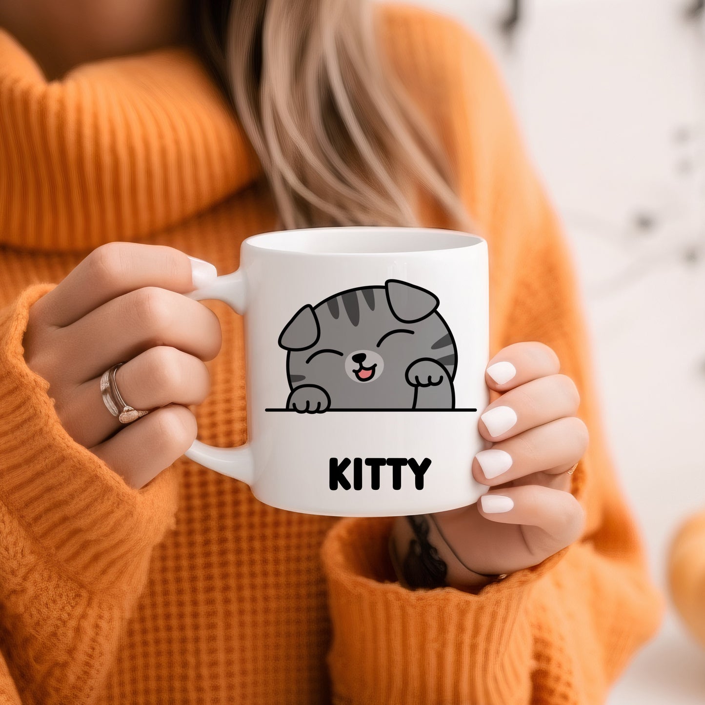 Tasse personnalisée avec prénom Chat Scottish fold gris