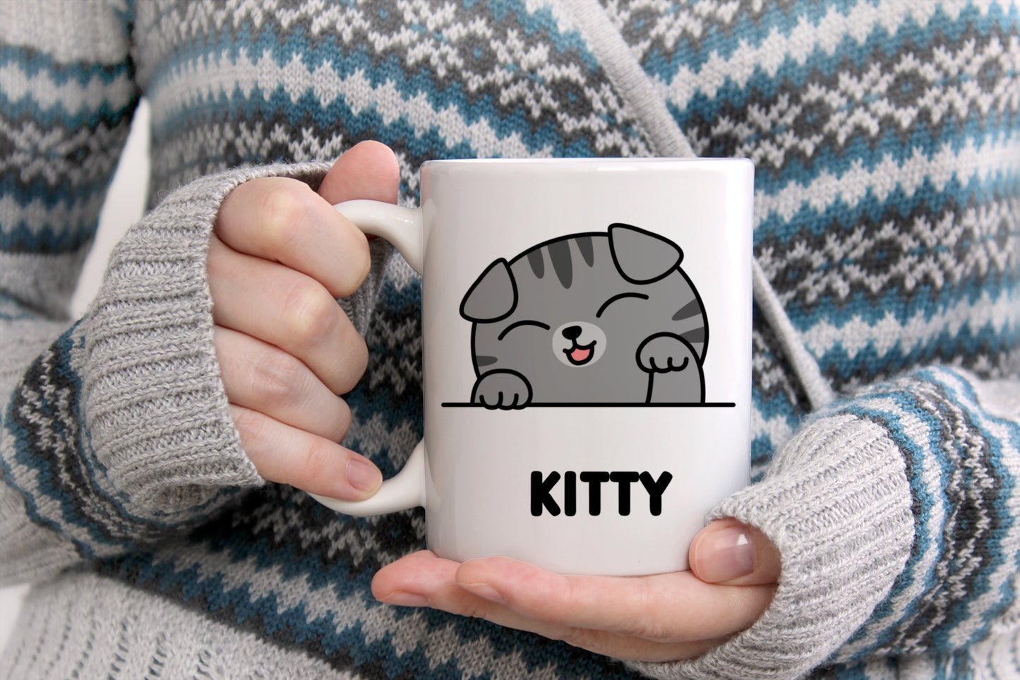 Tasse personnalisée avec prénom Chat Scottish fold gris