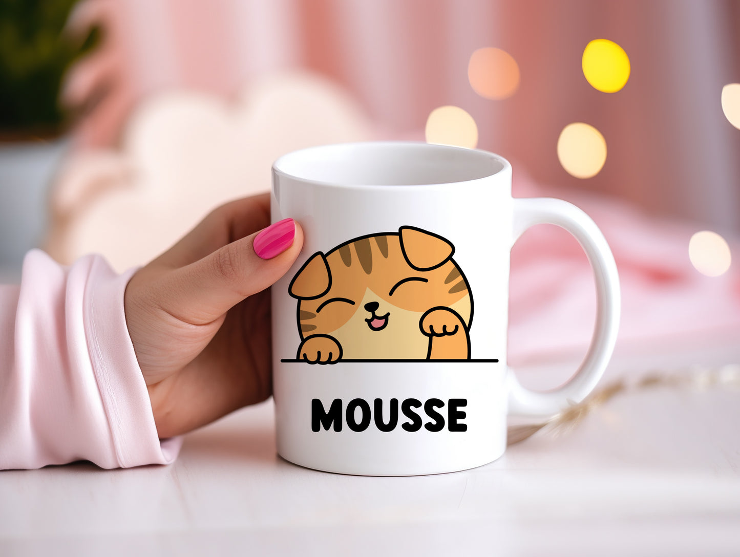 Tasse personnalisée avec prénom Chat Scottish fold roux