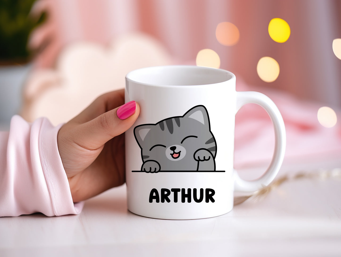 Tasse personnalisée avec prénom Chat gris