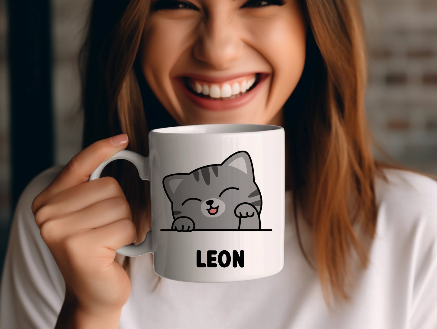 Tasse personnalisée avec prénom Chat gris