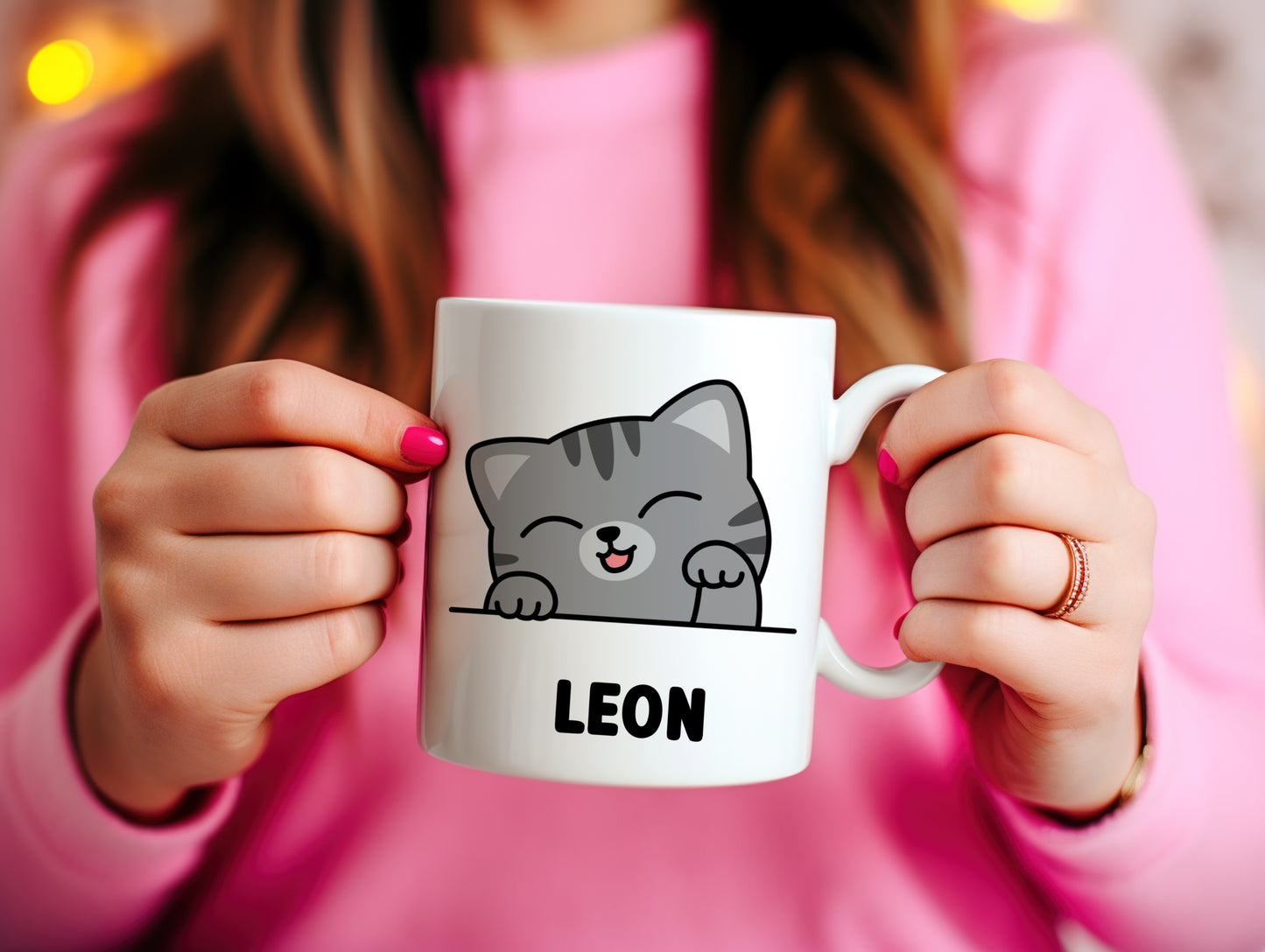 Tasse personnalisée avec prénom Chat gris