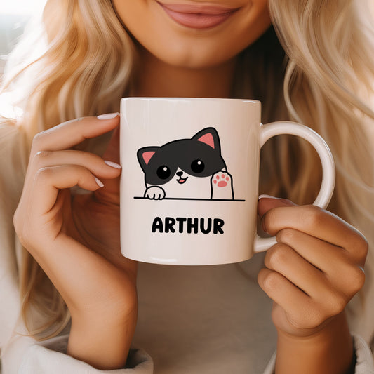 Tasse personnalisée avec prénom Chat Noir & Blanc