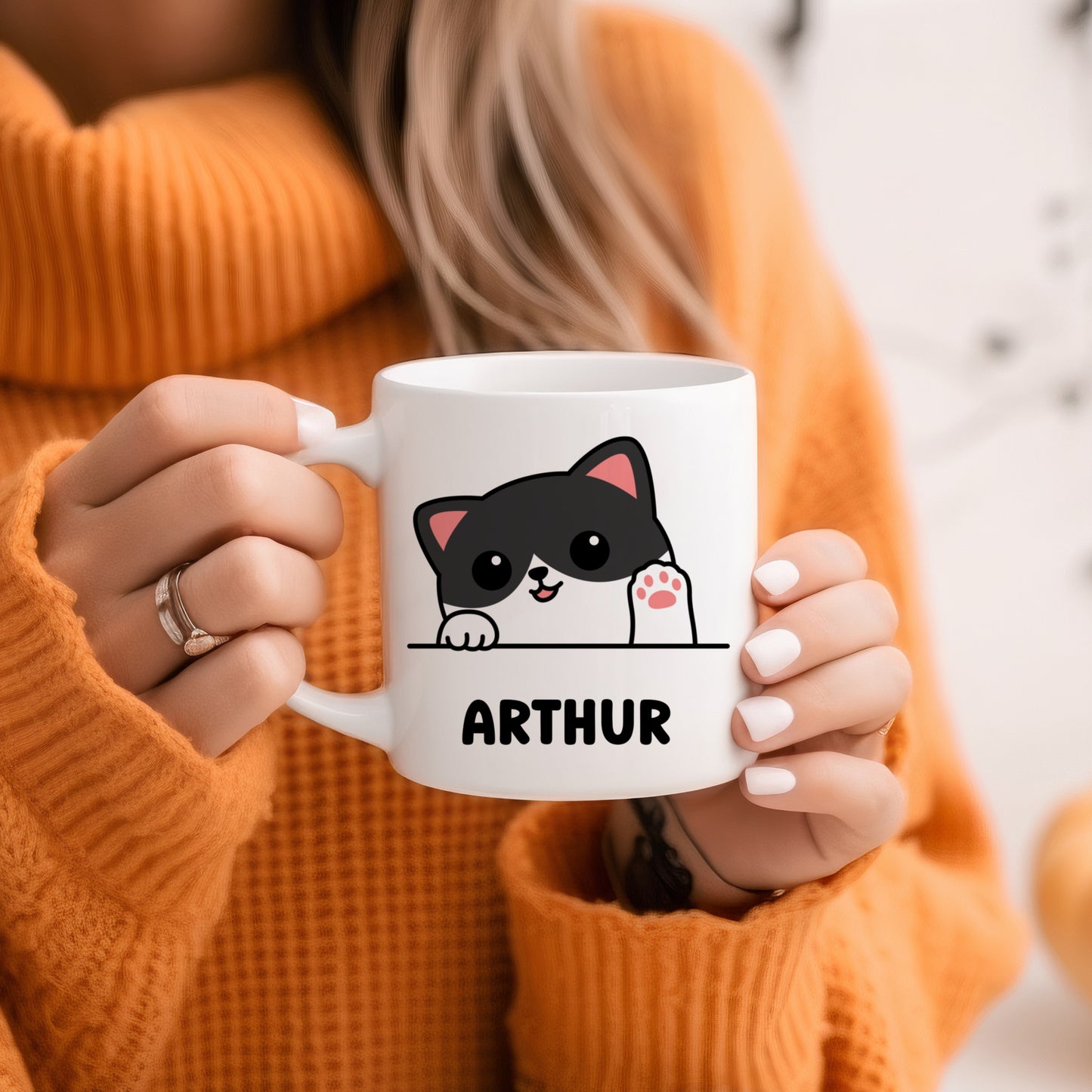 Tasse personnalisée avec prénom Chat Noir & Blanc