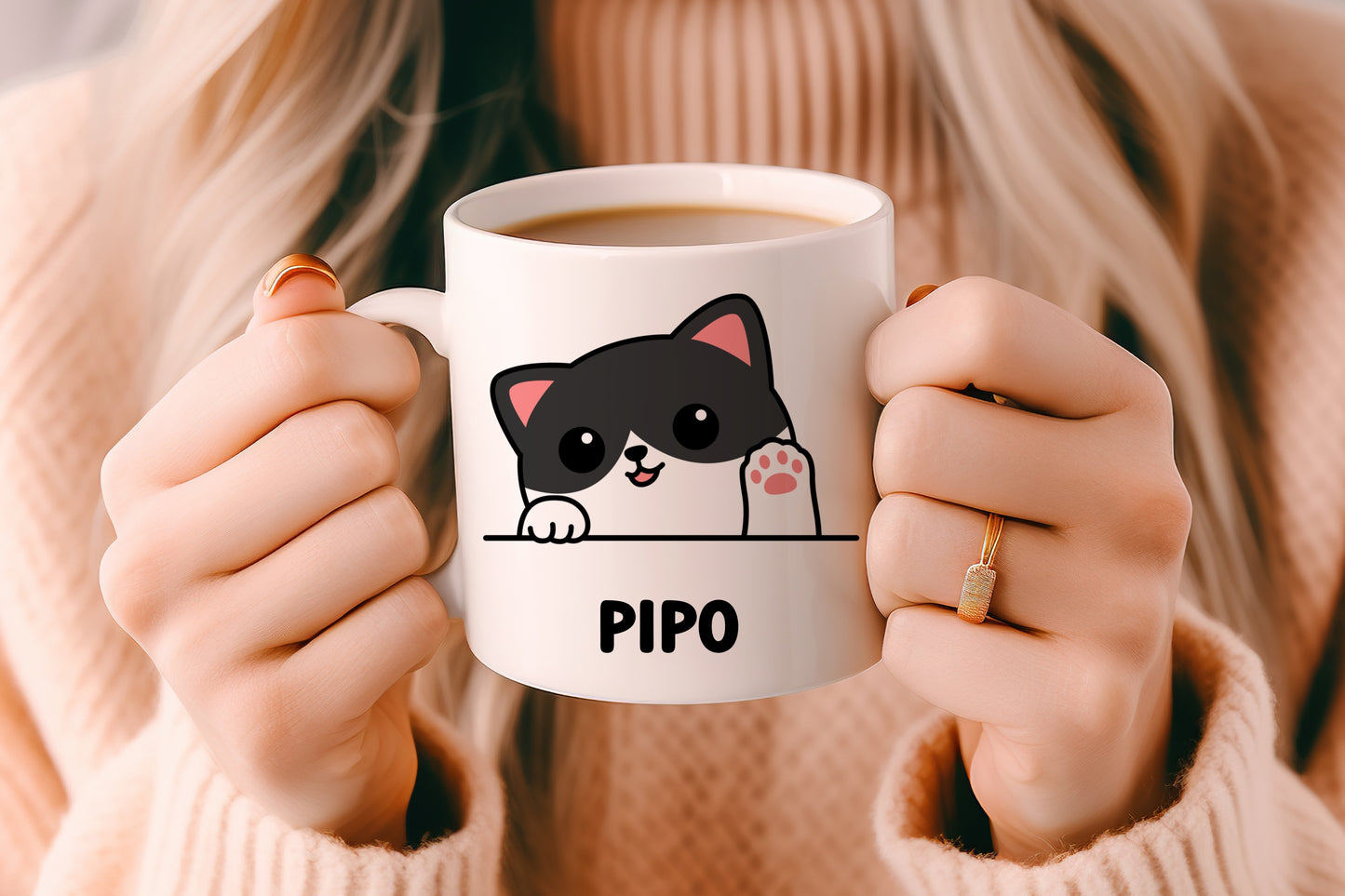 Tasse personnalisée avec prénom Chat Noir & Blanc