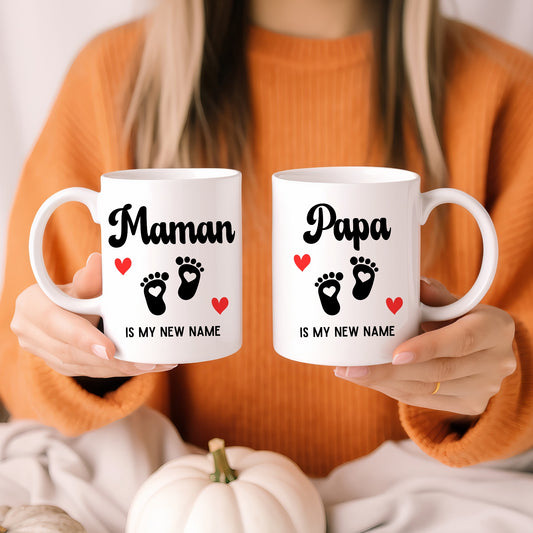 Duo de mugs personnalisés Maman & Papa is my new name