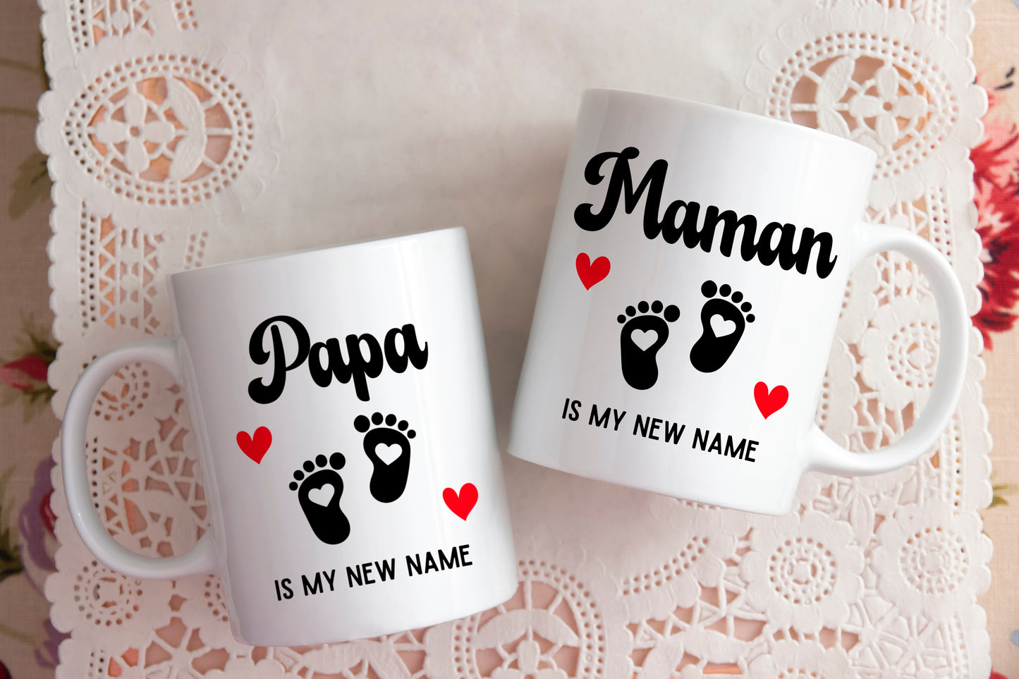 Duo de mugs personnalisés Maman & Papa is my new name