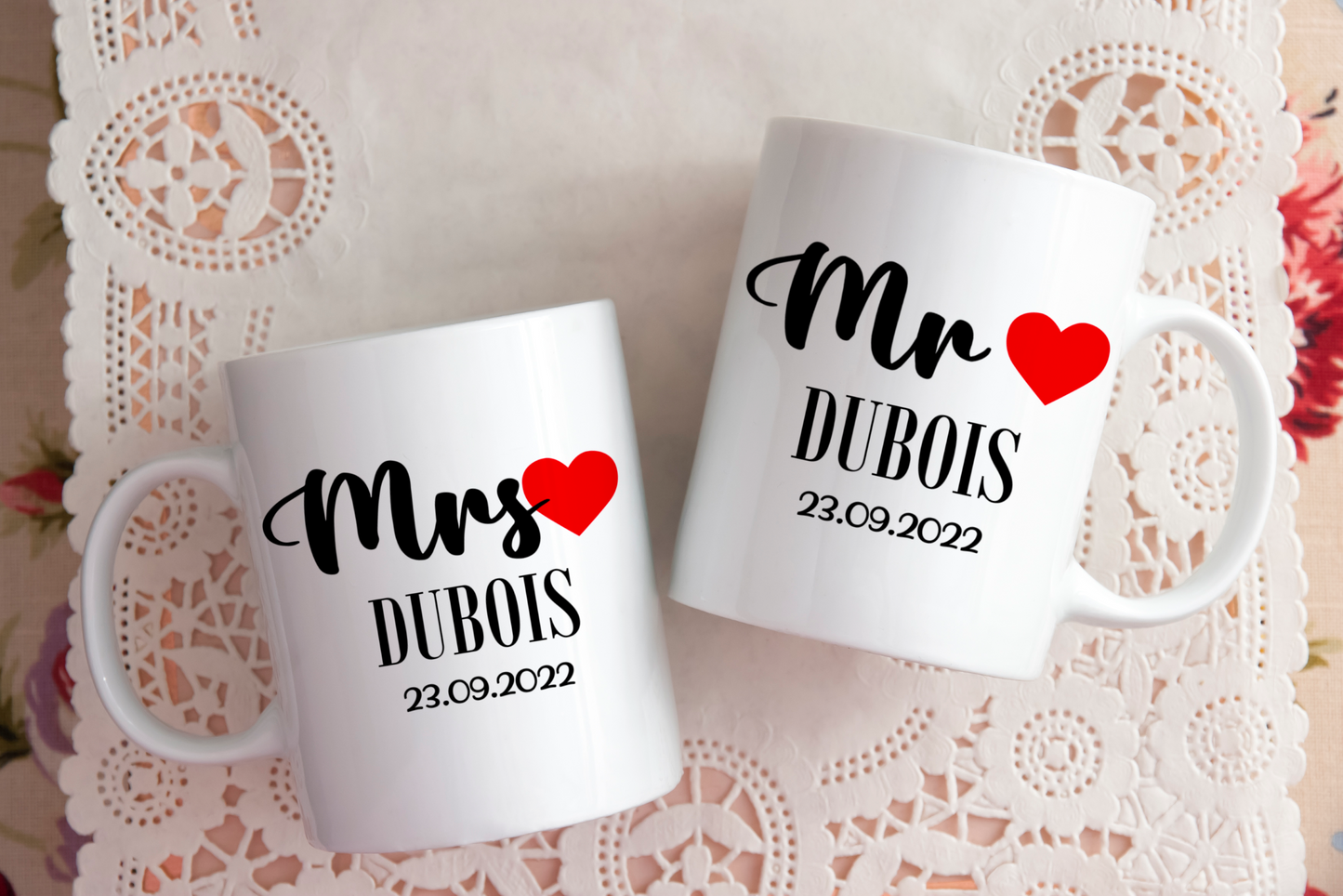 Duo de mugs personnalisés Mr & Mrs avec noms